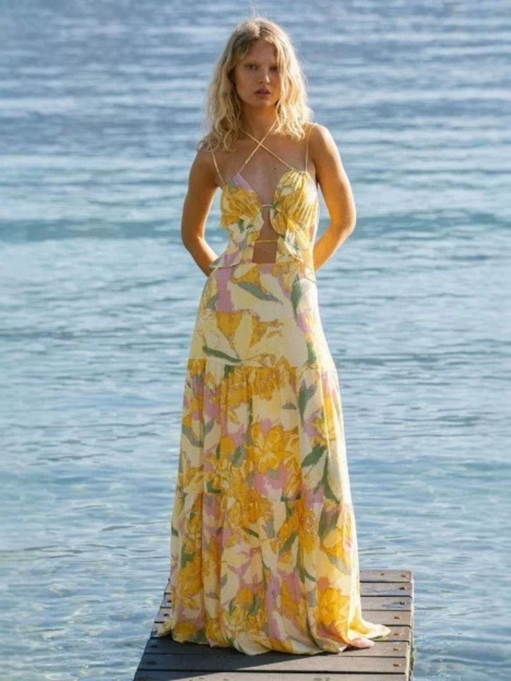 Zara Floral Print Beach Vacation Maxi Dress
